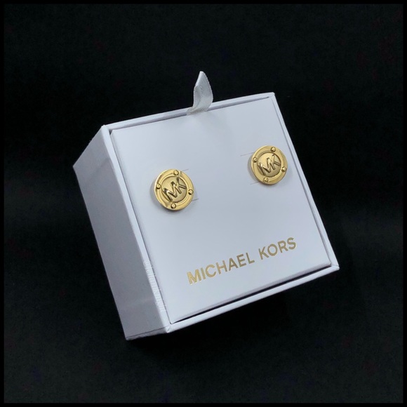 Michael Kors Gold Tone Astor Stud Logo Earrings - Picture 9 of 13